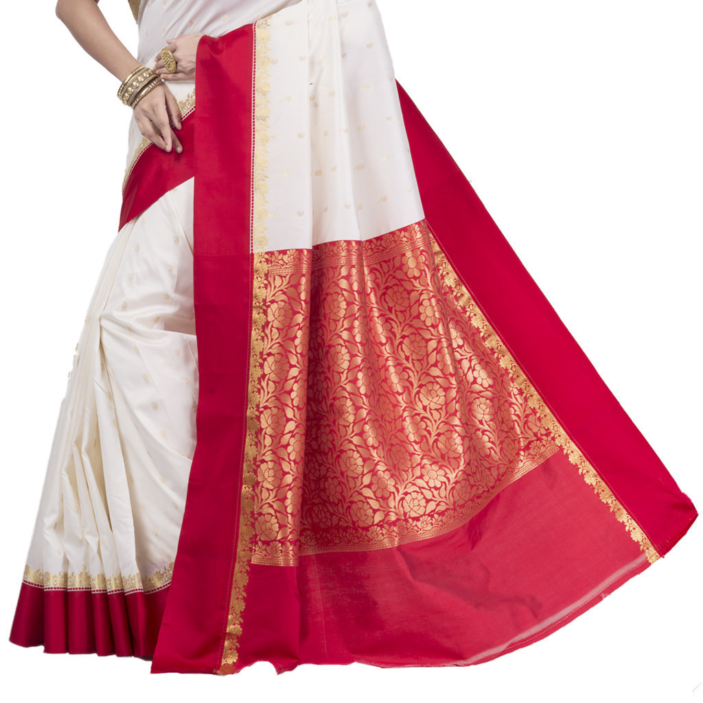 White Red Blended Cotton Gourigorod_Ankit Hand Loom Saree (7027)